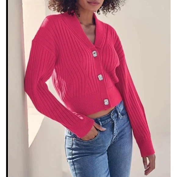 Venus‎ Hot Pink Bejeweled Button Cardigan - Picture 1 of 13